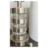 White & Silver Table Lamp Pair with Fabric Drum Shades