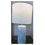 White & Silver Table Lamp Pair with Fabric Drum Shades