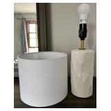 White & Silver Table Lamp Pair with Fabric Drum Shades