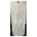 White & Silver Table Lamp Pair with Fabric Drum Shades