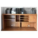Oak Office Desk with Hutch & File Cabinet - Open Shelves & Drawers, on Casters and Desk Organizers