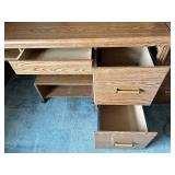 Oak Office Desk with Hutch & File Cabinet - Open Shelves & Drawers, on Casters and Desk Organizers