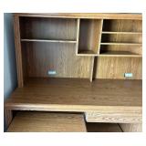 Oak Office Desk with Hutch & File Cabinet - Open Shelves & Drawers, on Casters and Desk Organizers