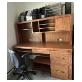 Oak Office Desk with Hutch & File Cabinet - Open Shelves & Drawers, on Casters and Desk Organizers