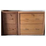 Filing Cabinets Pair - Oak Finish with Locks & Hanging File Rails