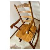 Carved Oak Rocking Chair - Leaf Motif Back, Solid Wood