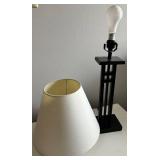 Black Metal Table Lamp with Geometric Frame & White Fabric Shade