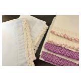 White Linen Pillowcases with Crochet Lace Trim - 3 Pair