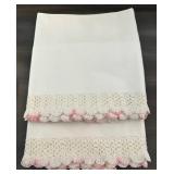 White Linen Pillowcases with Crochet Lace Trim - 3 Pair