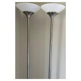 Twin-Head Floor Lamp Set - Satin Nickel Finish - White Bowl Shades (Lot of 2)