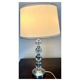 Glass Orb Column Table Lamp with Beige Drum Shade