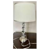 Glass Orb Column Table Lamp with Beige Drum Shade