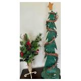 Green Glitter Cone Christmas Tree with Star Top & Wreath - Peacock Feather Tree