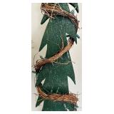 Green Glitter Cone Christmas Tree with Star Top & Wreath - Peacock Feather Tree