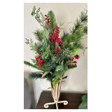 Green Glitter Cone Christmas Tree with Star Top & Wreath - Peacock Feather Tree