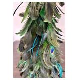 Green Glitter Cone Christmas Tree with Star Top & Wreath - Peacock Feather Tree