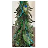Green Glitter Cone Christmas Tree with Star Top & Wreath - Peacock Feather Tree