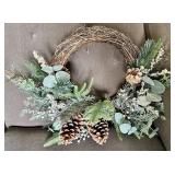 Green Glitter Cone Christmas Tree with Star Top & Wreath - Peacock Feather Tree