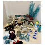 Snowman Decor Set with Plaid Scarves & Teal Glitter Accents and More