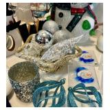 Snowman Decor Set with Plaid Scarves & Teal Glitter Accents and More
