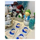 Snowman Decor Set with Plaid Scarves & Teal Glitter Accents and More