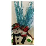 Snowman Decor Set with Plaid Scarves & Teal Glitter Accents and More