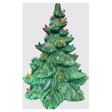 Ceramic Christmas Trees - Green with Multicolor Lights (missing base) and White