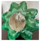 Ceramic Christmas Trees - Green with Multicolor Lights (missing base) and White