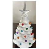 Ceramic Christmas Trees - Green with Multicolor Lights (missing base) and White