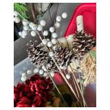 Scarecrow Floral Arrangement - Fall Decor with Pinecones & Gray Berries