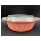 Pyrex Daisy Pink Covered Casserole Dish with Glass Lid - Vintage