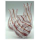 Williams-Sonoma Glass Vases - Red Stripe Swirl Pattern, Set of 3