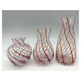 Williams-Sonoma Glass Vases - Red Stripe Swirl Pattern, Set of 3