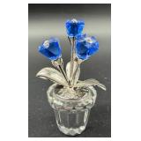Swarovski Blue Crystal Flower Ornament on Silver Stem Base