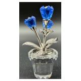 Swarovski Blue Crystal Flower Ornament on Silver Stem Base