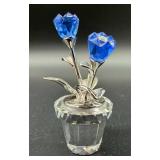 Swarovski Blue Crystal Flower Ornament on Silver Stem Base