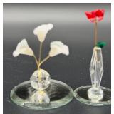 Miniature Crystal Glass Flowers - Calla Lily and Rose