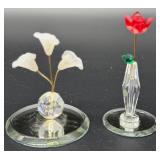 Miniature Crystal Glass Flowers - Calla Lily and Rose
