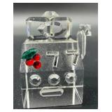 Crystal Miniatures Set - Hibiscus Flower, Teapot, Slot Machine, Penguin & Panda on Frosted Tree