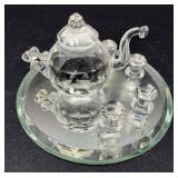 Crystal Miniatures Set - Hibiscus Flower, Teapot, Slot Machine, Penguin & Panda on Frosted Tree