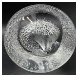 Mats Jonasson Signed Art Glass Hedgehog Sculpture - Textured Clear Glass