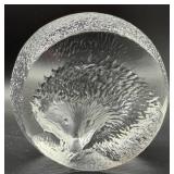 Mats Jonasson Signed Art Glass Hedgehog Sculpture - Textured Clear Glass