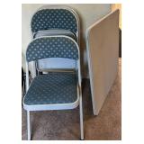 Folding Table & Stackable Chairs Set - Teal Leaf Pattern Upholstery
