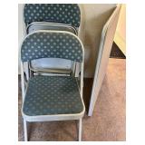 Folding Table & Stackable Chairs Set - Teal Leaf Pattern Upholstery