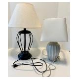Table Lamps - Black Wire Cage Lamp & Gray Ribbed Ceramic Lamp