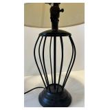 Table Lamps - Black Wire Cage Lamp & Gray Ribbed Ceramic Lamp