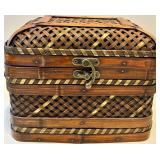 Vintage Wicker Basket with Hand Painted Rose Panel & Glass Candle Holder