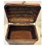 Vintage Wicker Basket with Hand Painted Rose Panel & Glass Candle Holder