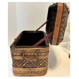 Vintage Wicker Basket with Hand Painted Rose Panel & Glass Candle Holder