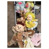 Dolls & Plush Toys in Pink Stroller - Mixed Baby Dolls, Bunny, Bear & More